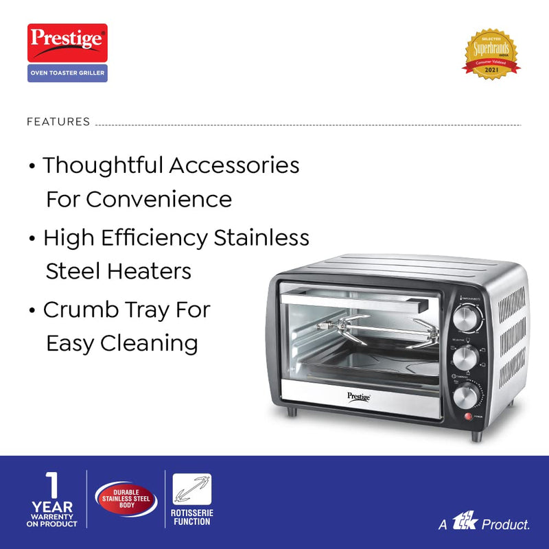 Prestige POTG 16 Liter SS R Oven Toaster Griller with Rotisserie Function - 3