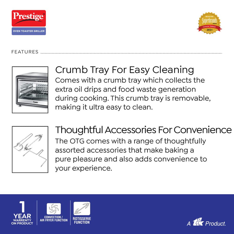 Prestige POTG 36 Litre SS RC Oven Toaster Griller with Convection and