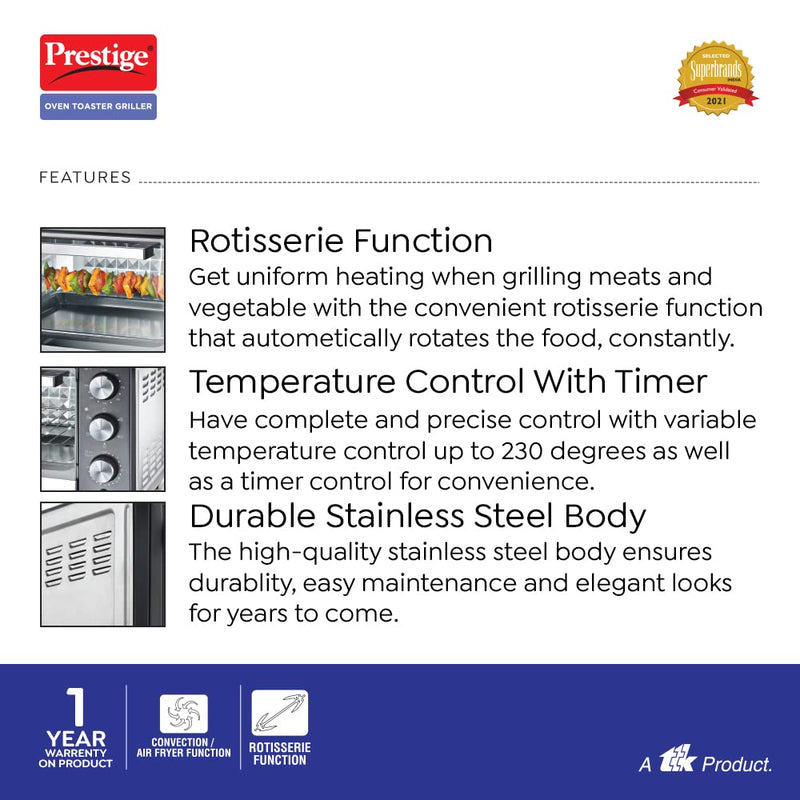 Prestige POTG 36 Litre SS RC Oven Toaster Griller with Convection and