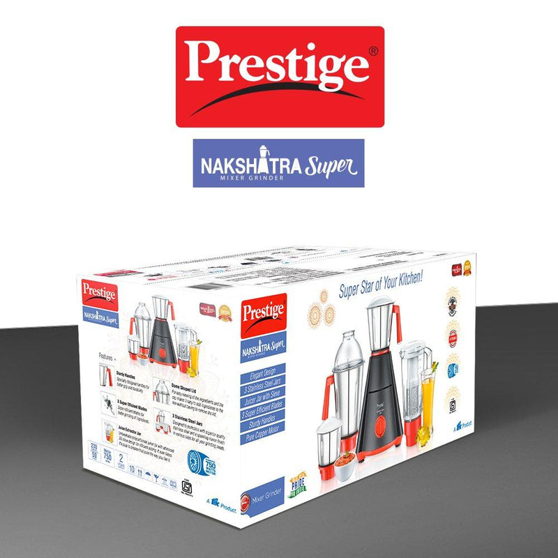 Prestige Nakshatra Super Mixer Grinder-750 watts - with 3 Stainless Steel Jar and 1 juicer Jar | Black & Red | Medium-6