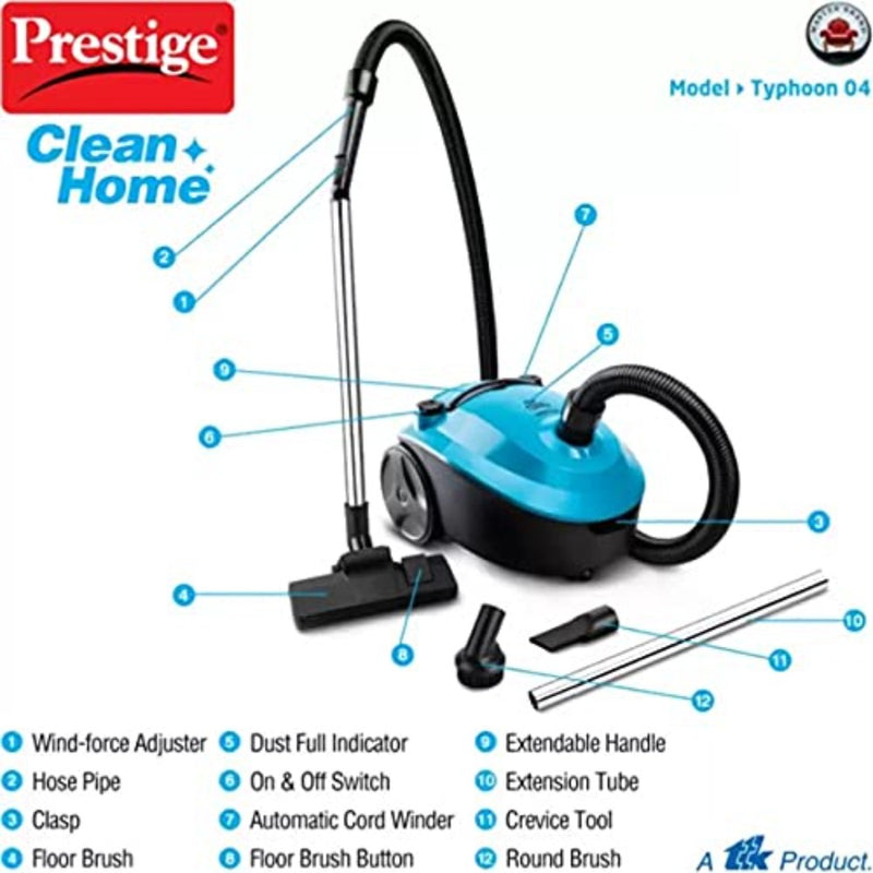 Prestige Clean home Typhoon 04 Vacuum Cleaner, 1600 Watts | Blue & Black-4