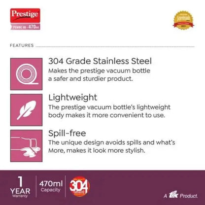Prestige PSWBC 06 Stainless Steel 470 ML Vacuum Bottle Pink - 42805 - 3