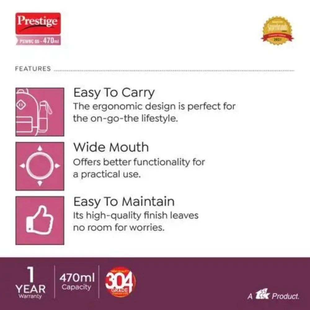 Prestige PSWBC 06 Stainless Steel 470 ML Vacuum Bottle Pink - 42805 - 4