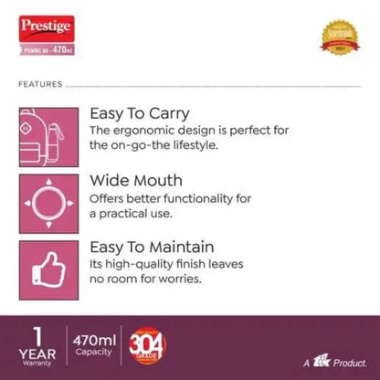 Prestige PSWBC 06 Stainless Steel 470 ML Vacuum Bottle Pink - 42805 - 4