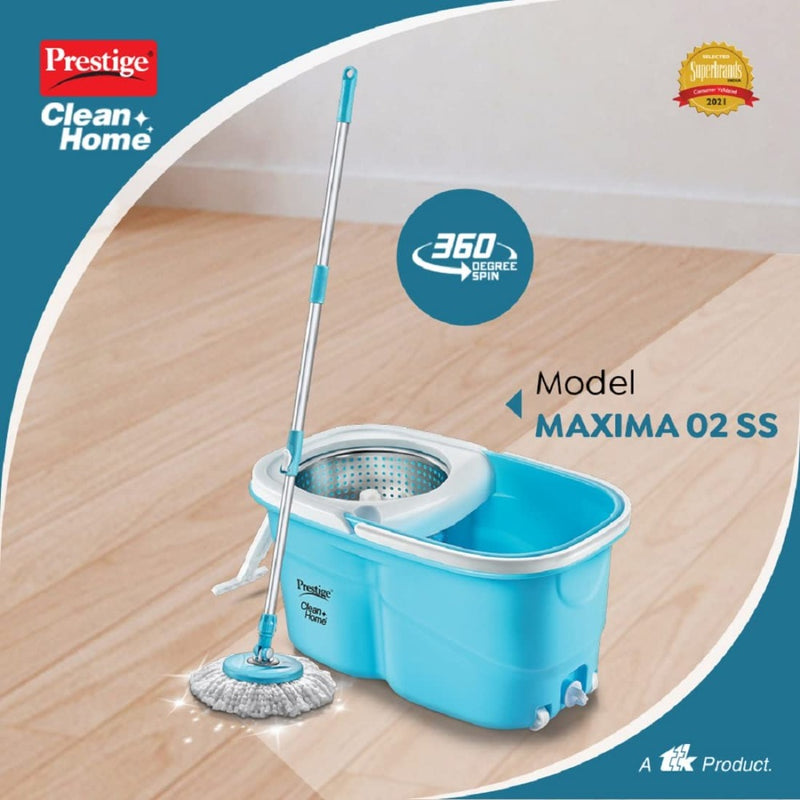 Prestige CleanHome Maxima 02 SS Magic Mop with 2 Mop-heads and Twin Buckets - 4