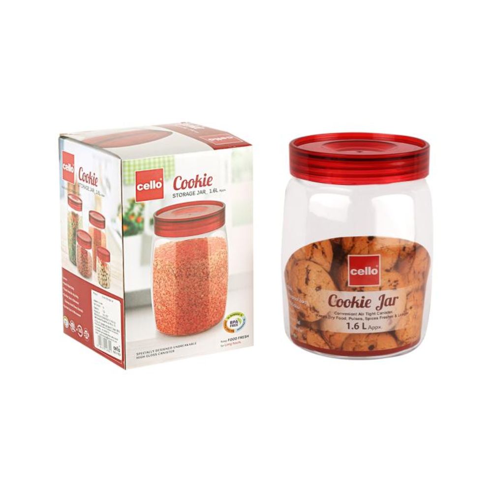 Cello Cookie Plastic Storage Jar with Red Lid - 5