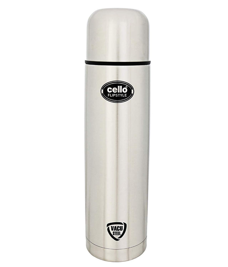 Cello Flip Style Stainless Steel Bottle with Thermal Jacket, Silver