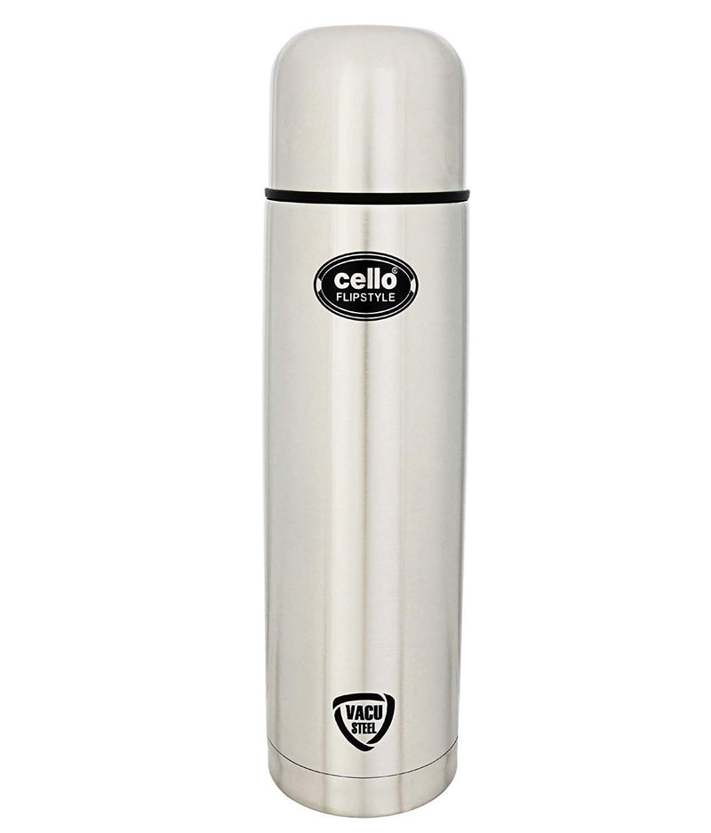 Cello Flip Style Stainless Steel Bottle with Thermal Jacket, 350ml, Silver