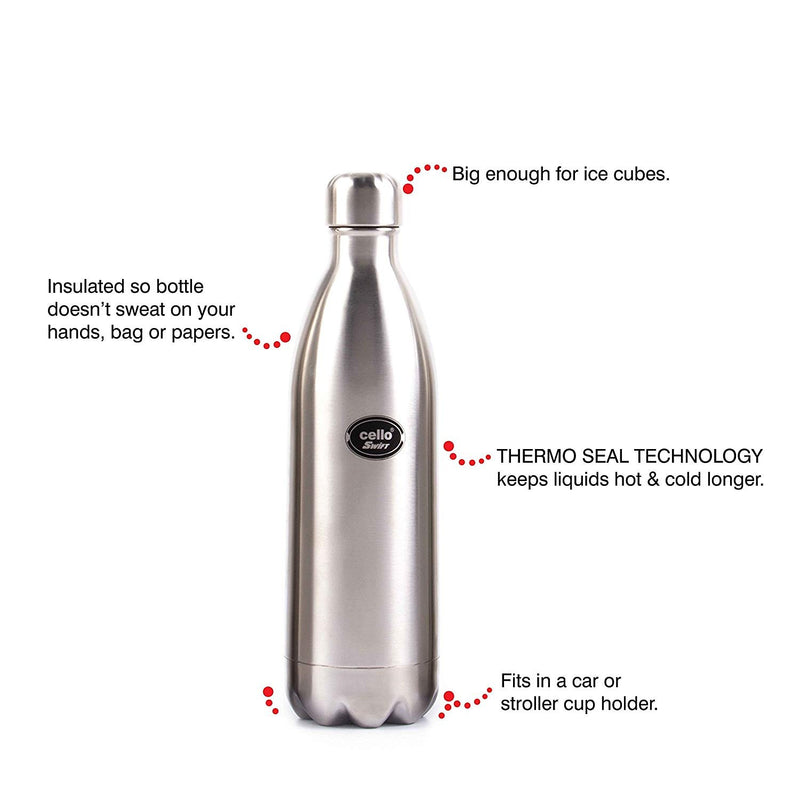 Cello Swift 350ml Steel Flask, Thermo Seal, 18/8 Steel