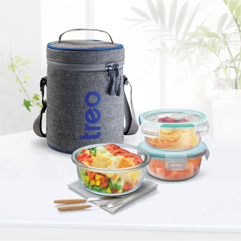 Treo All Fresh 400 ML Borosilicate Glass Round Container Tiffin Box with Cover - 3 Containers - 7