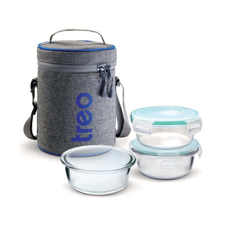 Treo All Fresh 400 ML Borosilicate Glass Round Container Tiffin Box with Cover - 3 Containers - 9