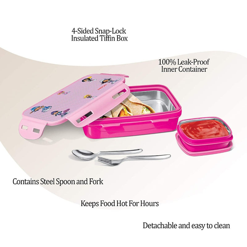 Milton Stainless Steel Steely Deluxe 400 ML Kids Tiffin Box - Pink - 16