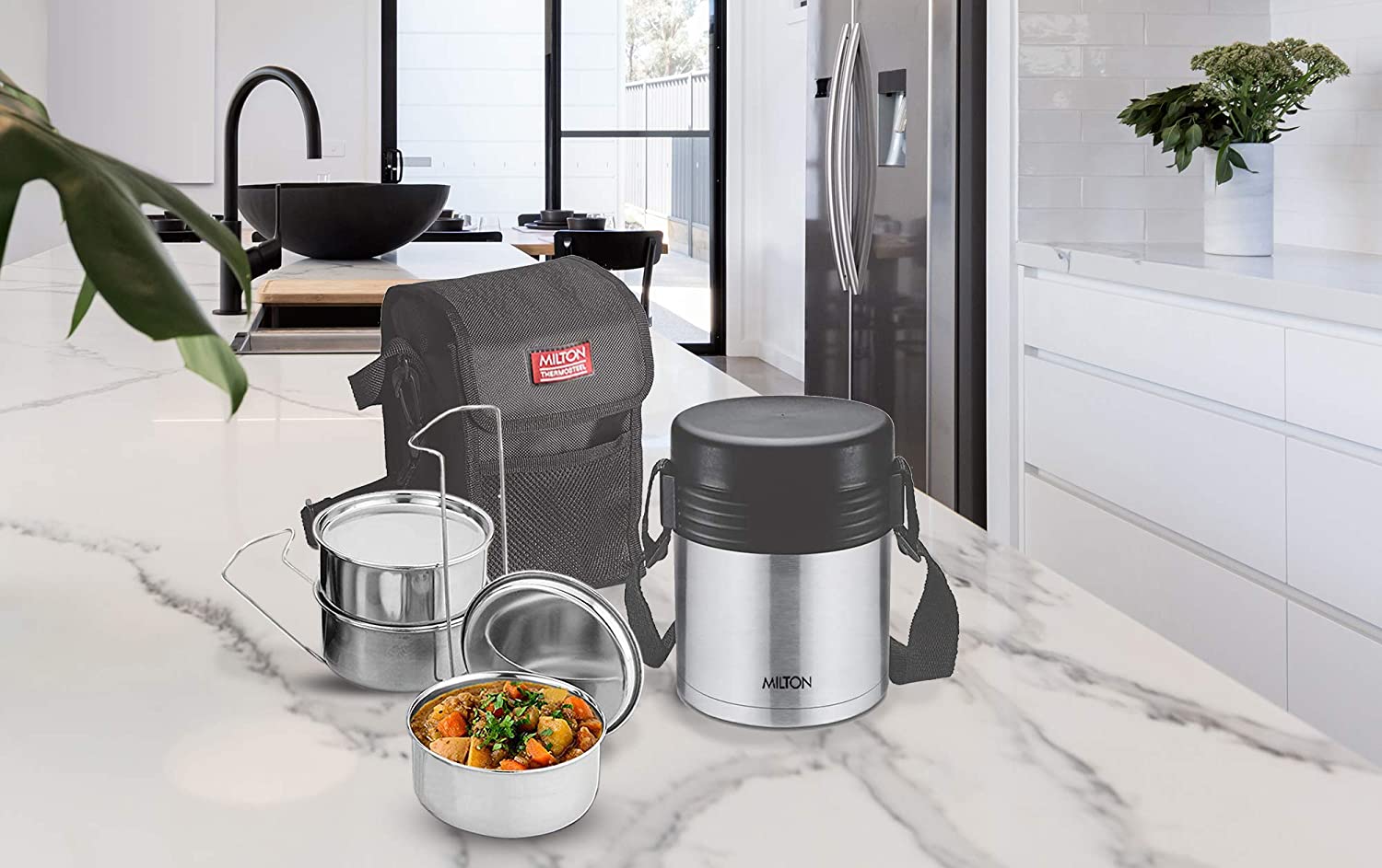 Milton Tuscany Thermosteel Tiffin With Plain Lid | Black