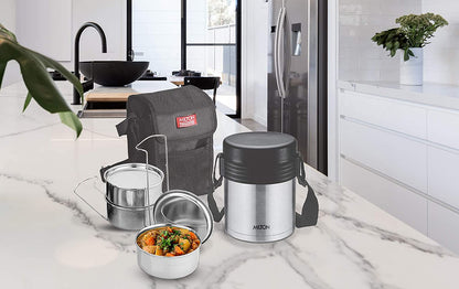 Milton Tuscany Thermosteel Tiffin With Plain Lid | Black