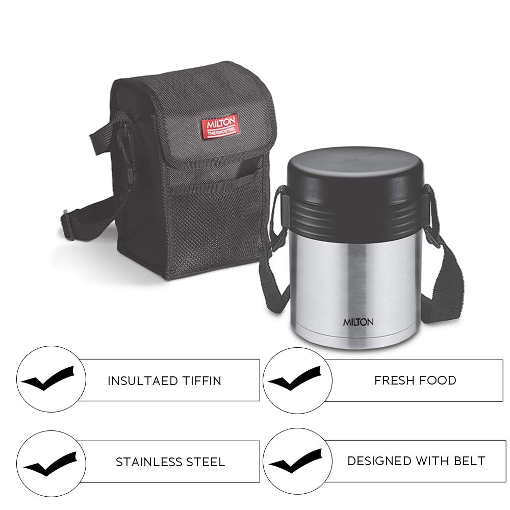 Milton Tuscany Thermosteel Tiffin With Plain Lid | Black