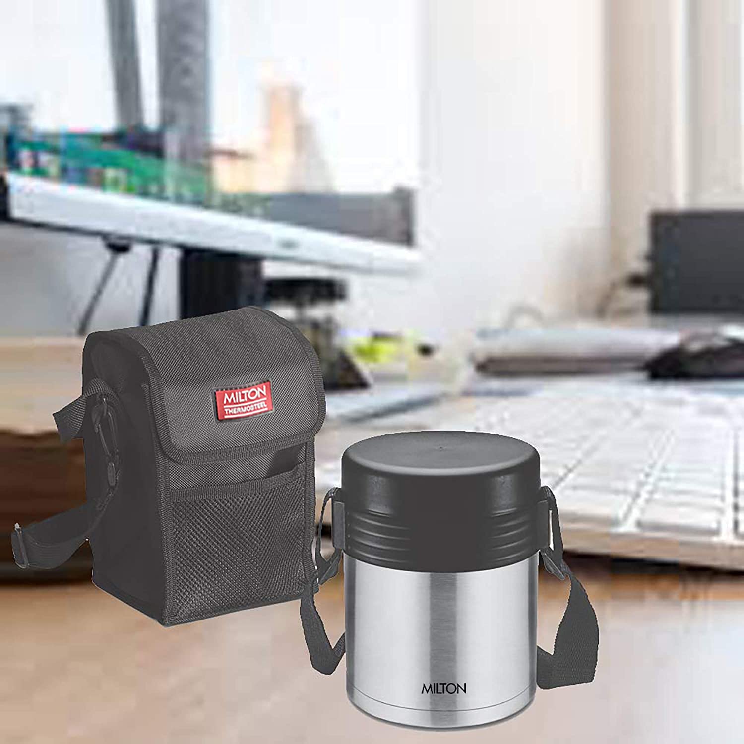 Milton Tuscany Thermosteel Tiffin With Plain Lid | Black