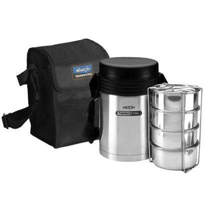 Milton Tuscany Thermosteel Tiffin With Plain Lid | Black