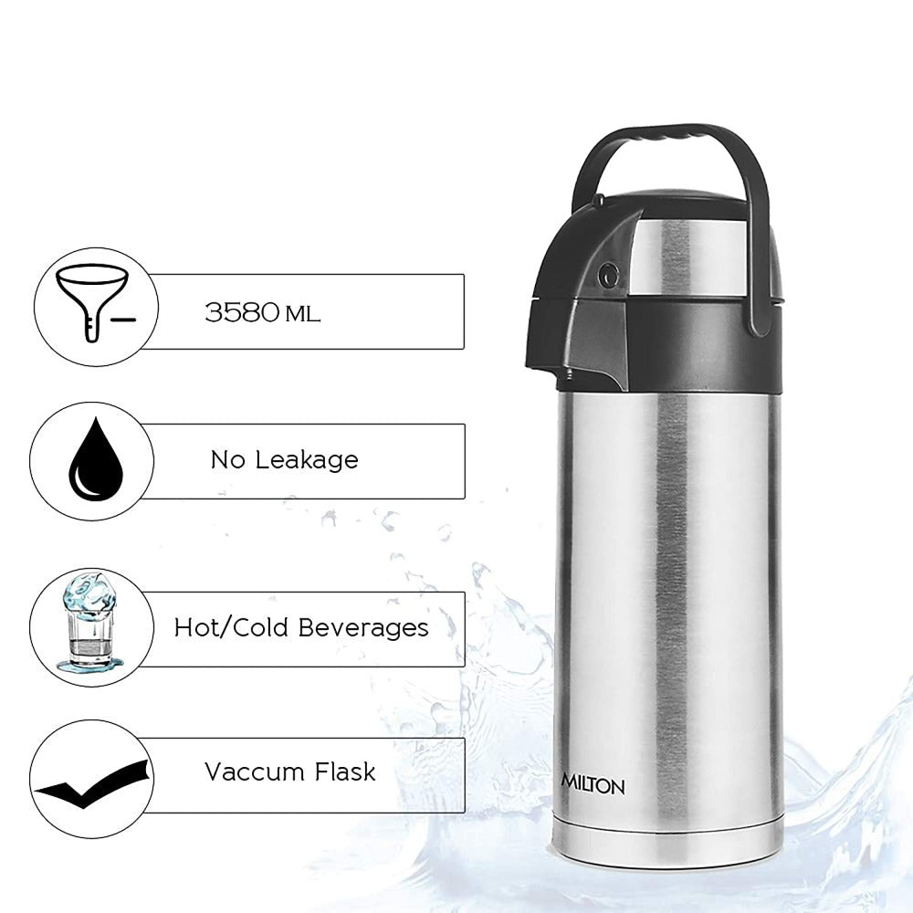 Milton Beverage Dispenser Stainless Steel Flask For Serving Tea and Coffee Silver Pc