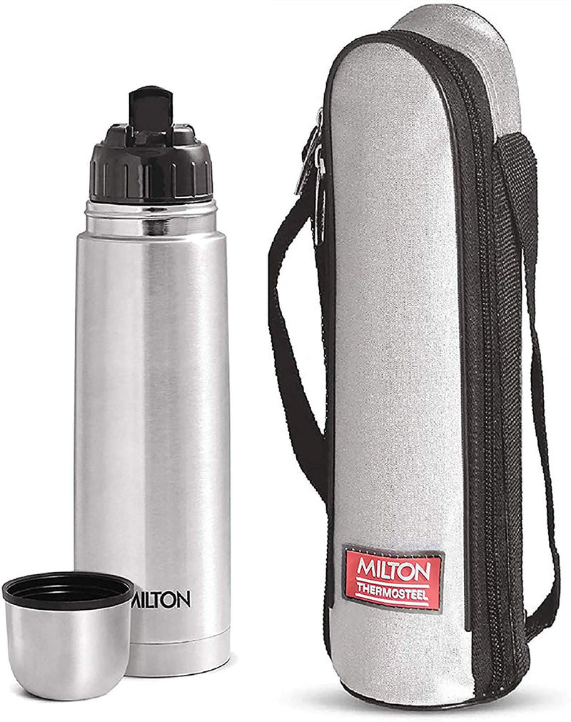 Milton Thermosteel Flip Lid Flask - Stainless Steel Insulated Bottle for Hot and Cold Beverages - 500 ML / 1000 ML - Silver on www.rasoishop.com