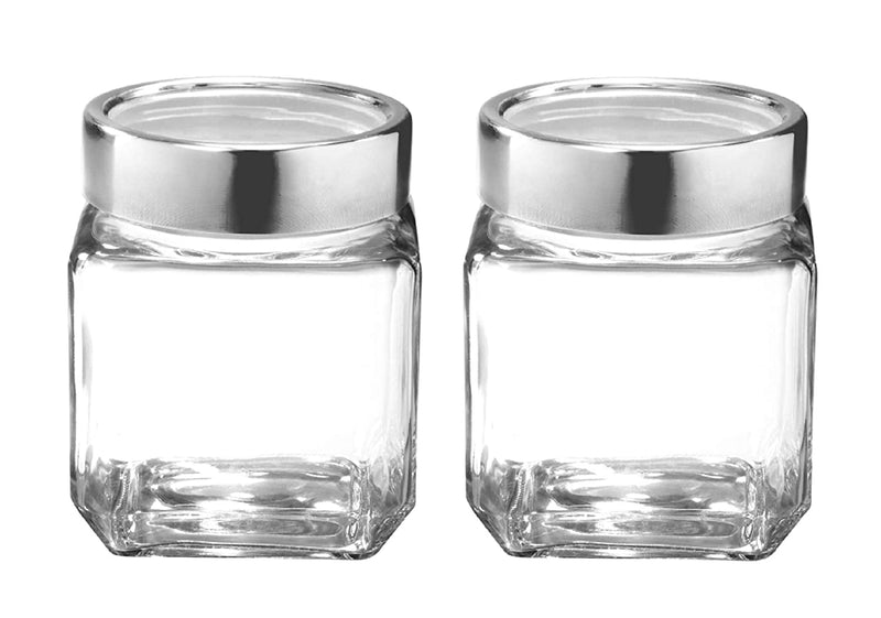 Treo By Milton Cube Storage Glass Jar, Set of 2, 580 ml, Transparent
