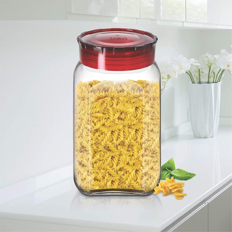 Treo Square Glass Storage Jar with Red Lid - 1700 ML - 5