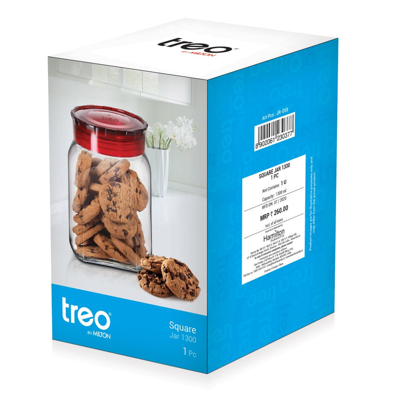 Treo Square Glass Storage Jar with Red Lid - 9