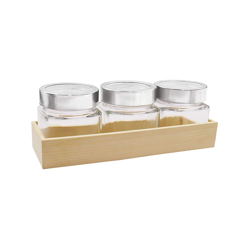 Treo by Milton Cuwood Storage Jar with Wooden Tray Set of 3, 580 ml
