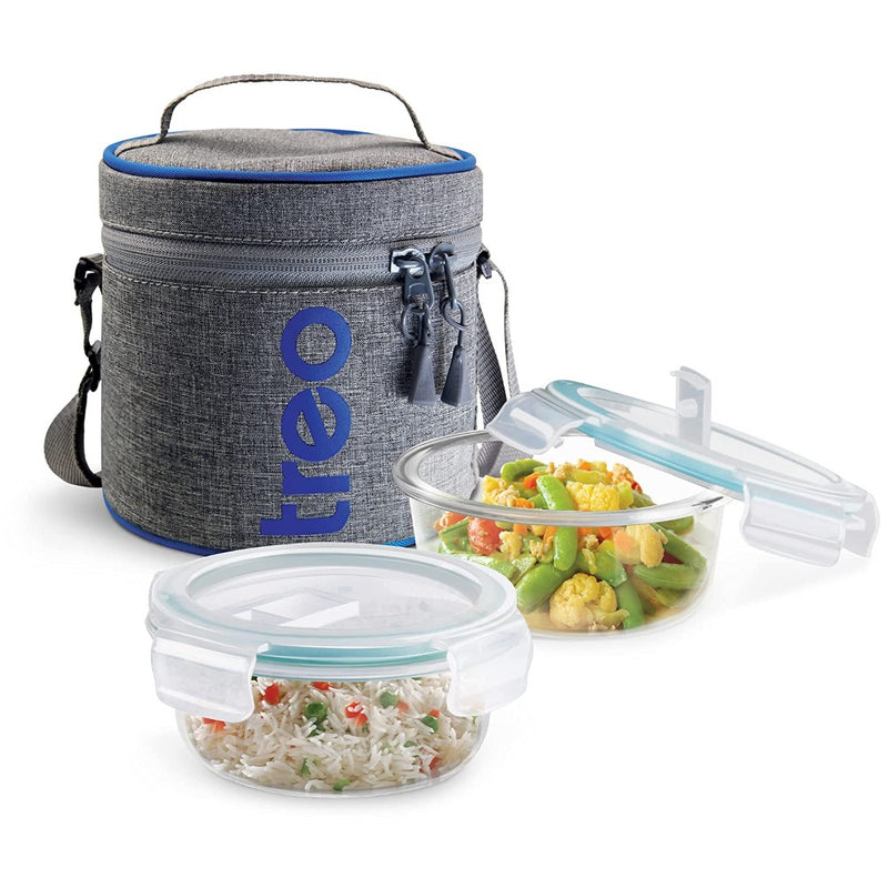 Treo All Fresh 400 ML Borosilicate Glass Round Container Tiffin Box with Cover - 2 Containers - 2
