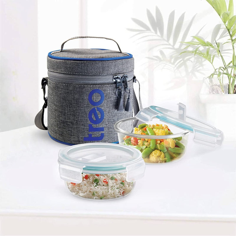 Treo All Fresh 400 ML Borosilicate Glass Round Container Tiffin Box with Cover - 2 Containers - 1