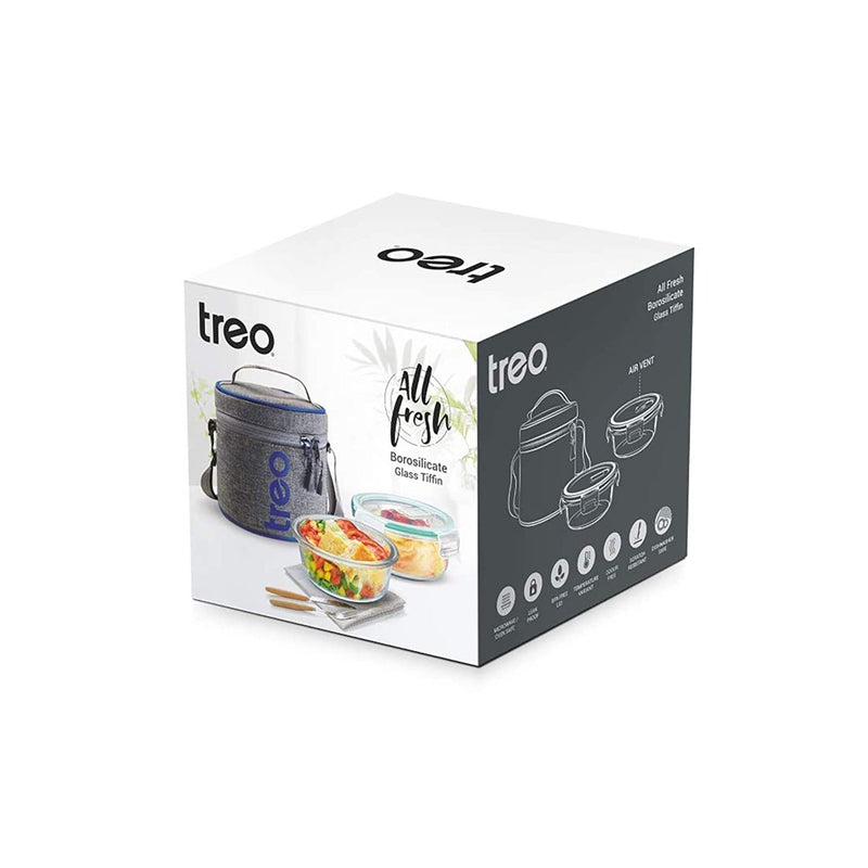 Treo All Fresh 400 ML Borosilicate Glass Round Container Tiffin Box with Cover - 2 Containers - 6