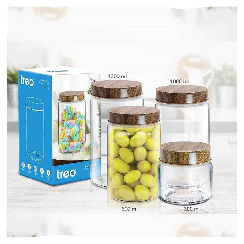 Treo Borosilicate Round Storage Jar with Wooden Lid - 12