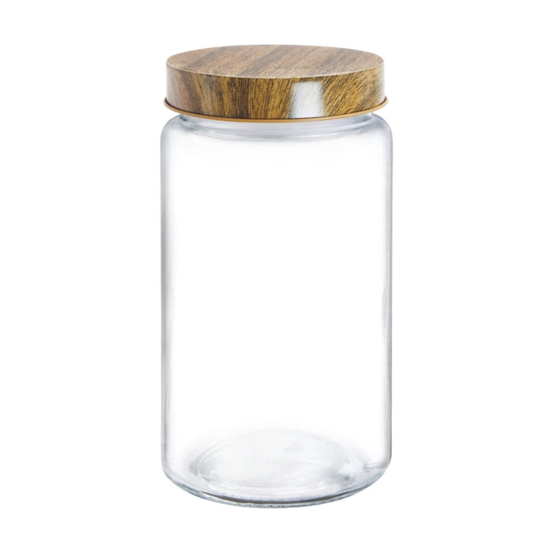 Treo Borosilicate Round Storage Jar with Wooden Lid - 1200 ml - 8