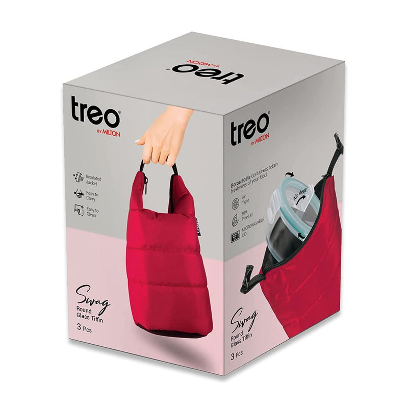 Treo Swag Borosilicate Round Glass Tiffin Box with Jacket - 6
