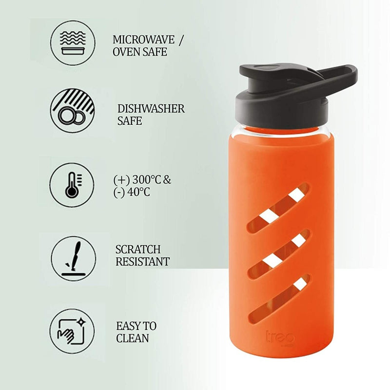 Treo Proteger Borosilicate Glass Bottle with Silicon Protector - 500 ML - 6