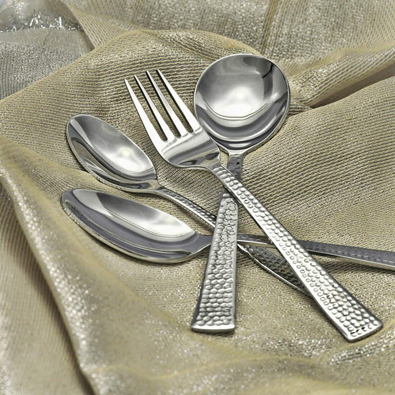 Shri & Sam Impressa Hammered Stainless Steel Cutlery Set with Stand, 24-Pices, Silver