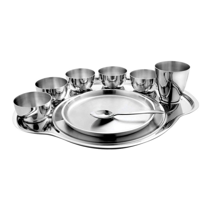Shri & Sam Nifty Stainless Steel Thali Set, 9-Pieces, Silver