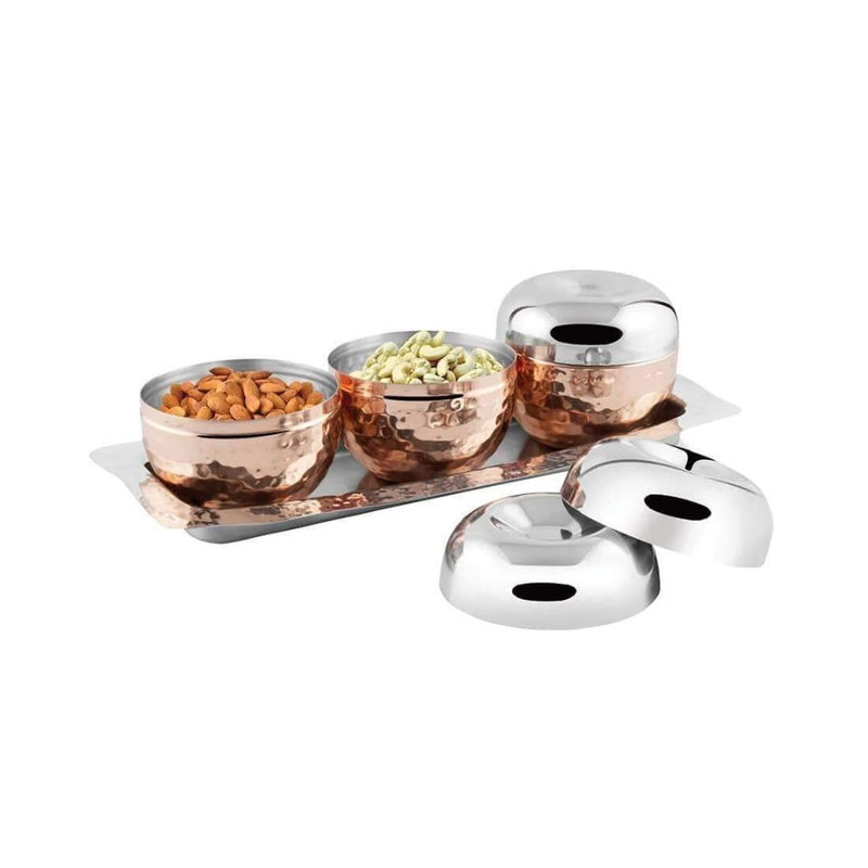 Shri & Sam Volga Stainless Steel Copper Hammered Canister Set with Stainless Steel Tray - 2