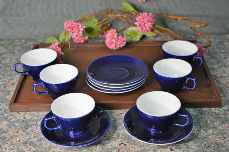 Oasis Blue Glazed Ceramic Tea and Coffee Cup Saucer Set of 6 (6 Cups + 6 Saucers)