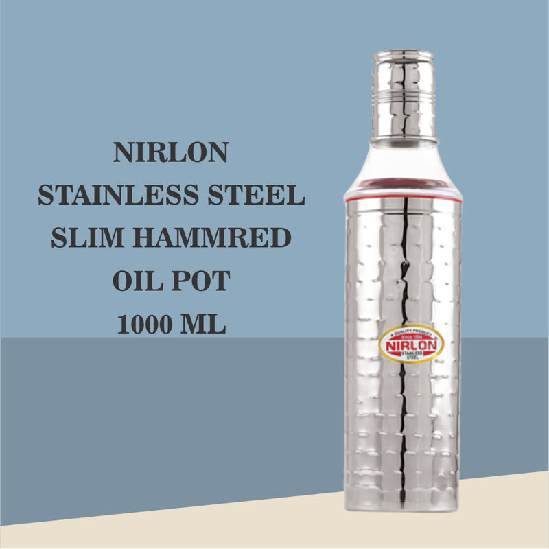 Nirlon Stainless Steel Slim Hammered Oil Pot | Silver | 1 Pc | 1000 ML | www.rasoishop.com