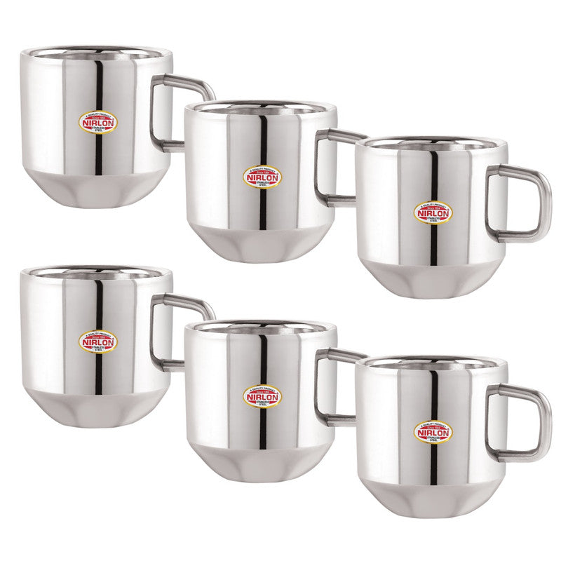 Nirlon Stainless Steel Small Tea Cup - Diamond | Silver | Set of 6 Pc | 100 ML only at www.rasoishop.com