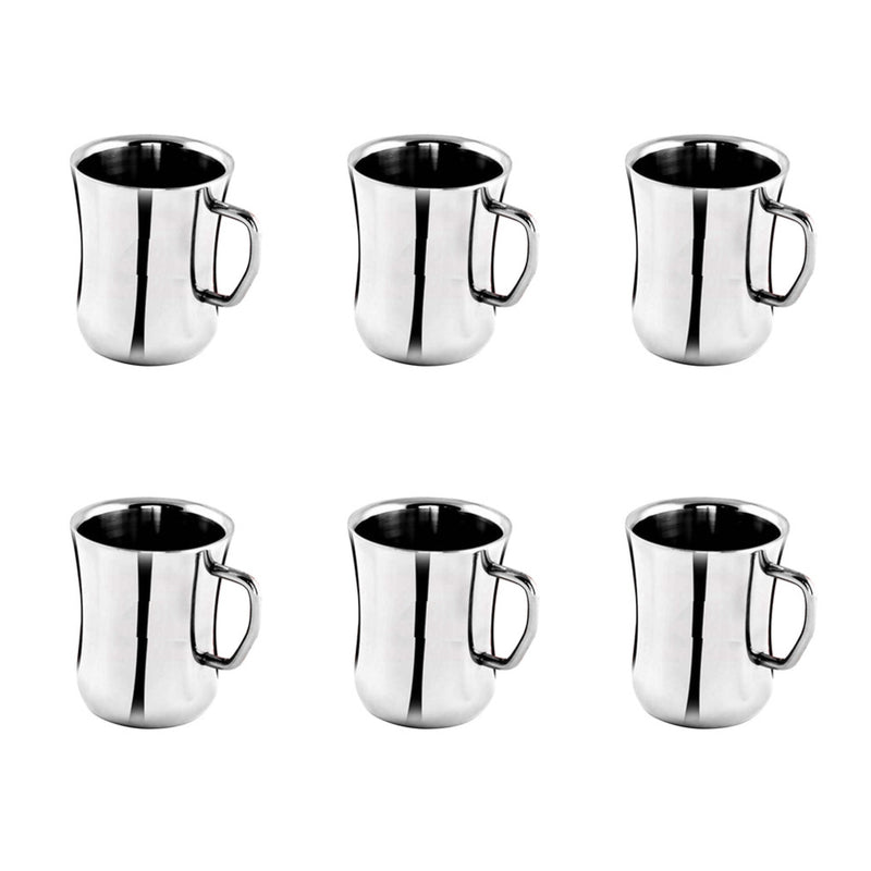 Nirlon Stainless Steel Small Tea Cup- Damru | Silver | Set of 6 Pc | 100 ML at www.rasoishop.com