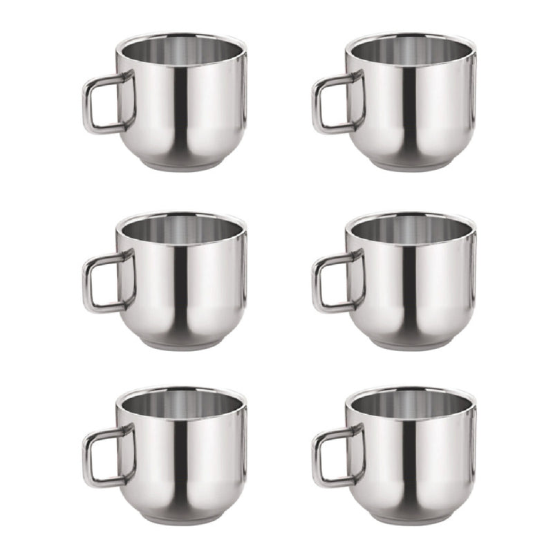 Nirlon Stainless Steel Small Tea Cup- Apple | Silver | Set of 6 Pc | 100 ML on www.rasoishop.com