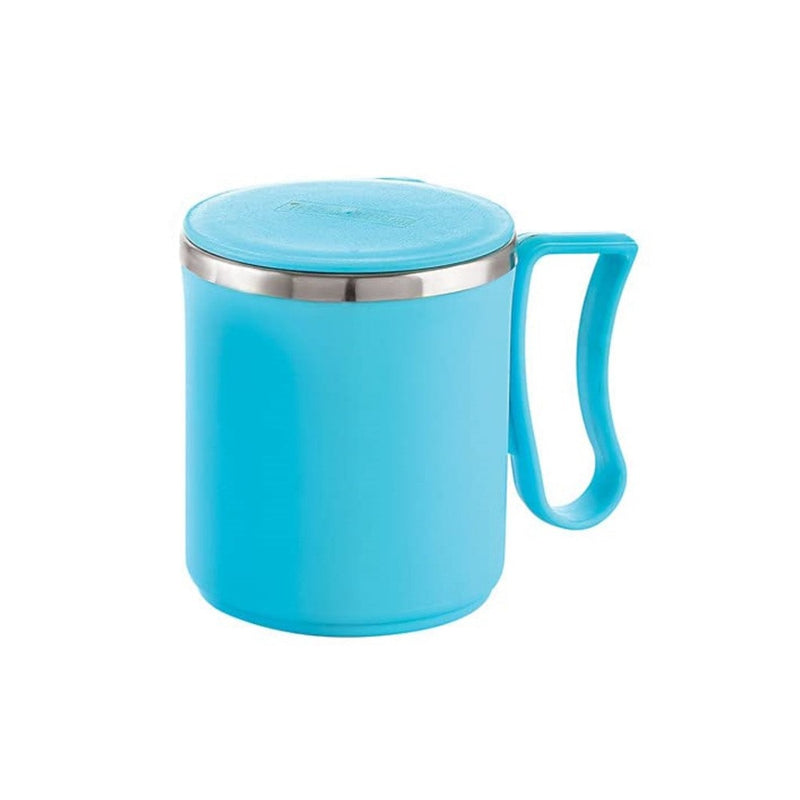 Nirlon Flute 300 ML Double Wall Plastic Stainless Steel Tea Coffee Mug with Lid - Blue - 11
