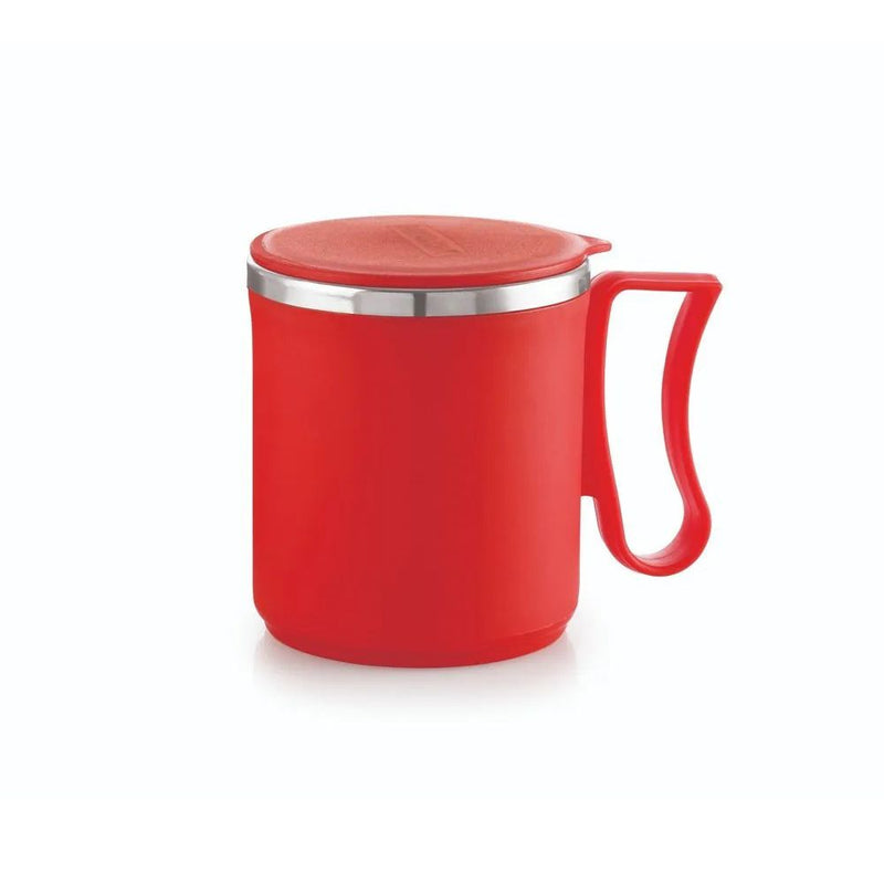 Nirlon Flute 300 ML Double Wall Plastic Stainless Steel Tea Coffee Mug with Lid - Red - 3
