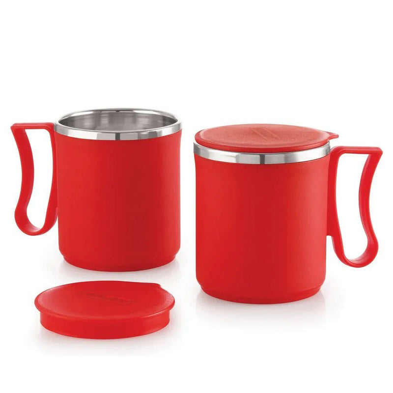 Nirlon Flute 300 ML Double Wall Plastic Stainless Steel Tea Coffee Mug with Lid - Red - 2