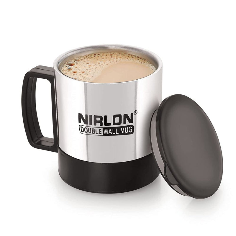 Nirlon OXY 170 ML Double Wall Plastic Stainless Steel Tea Coffee Mug with Lid - 2