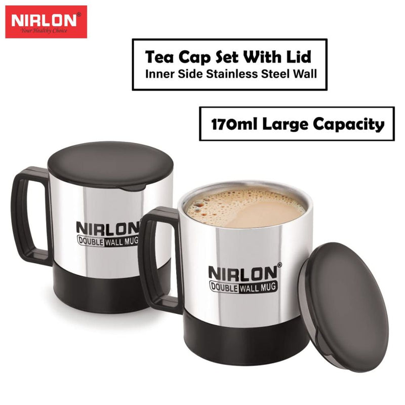 Nirlon OXY 170 ML Double Wall Plastic Stainless Steel Tea Coffee Mug with Lid - 4