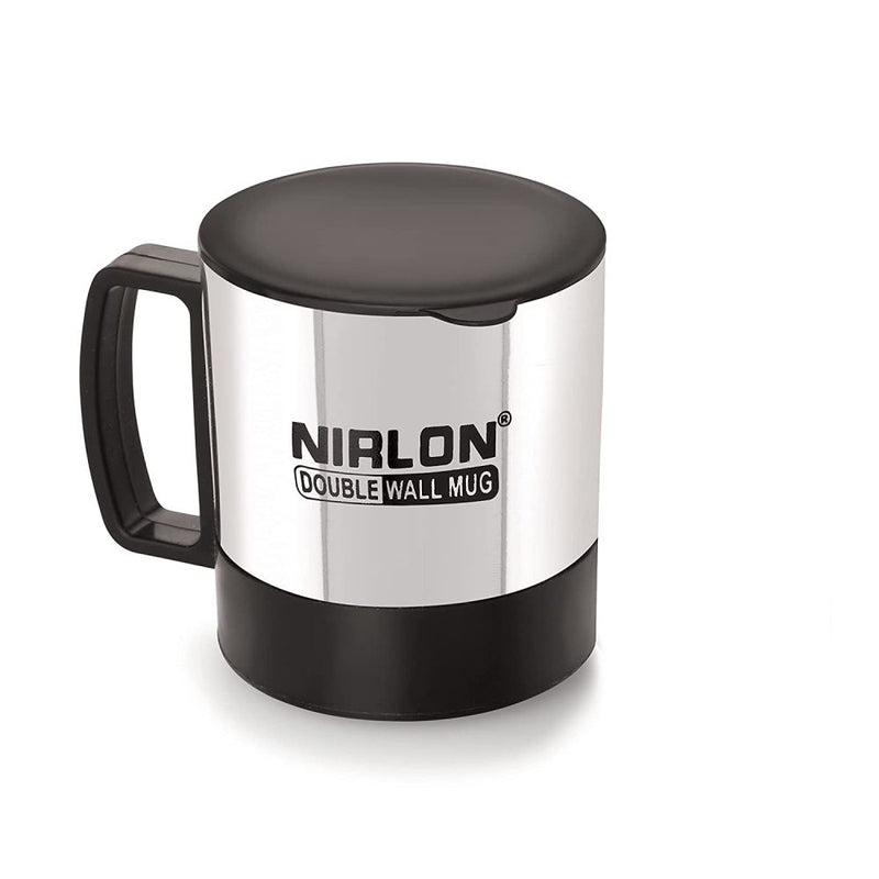 Nirlon OXY 170 ML Double Wall Plastic Stainless Steel Tea Coffee Mug with Lid - 3