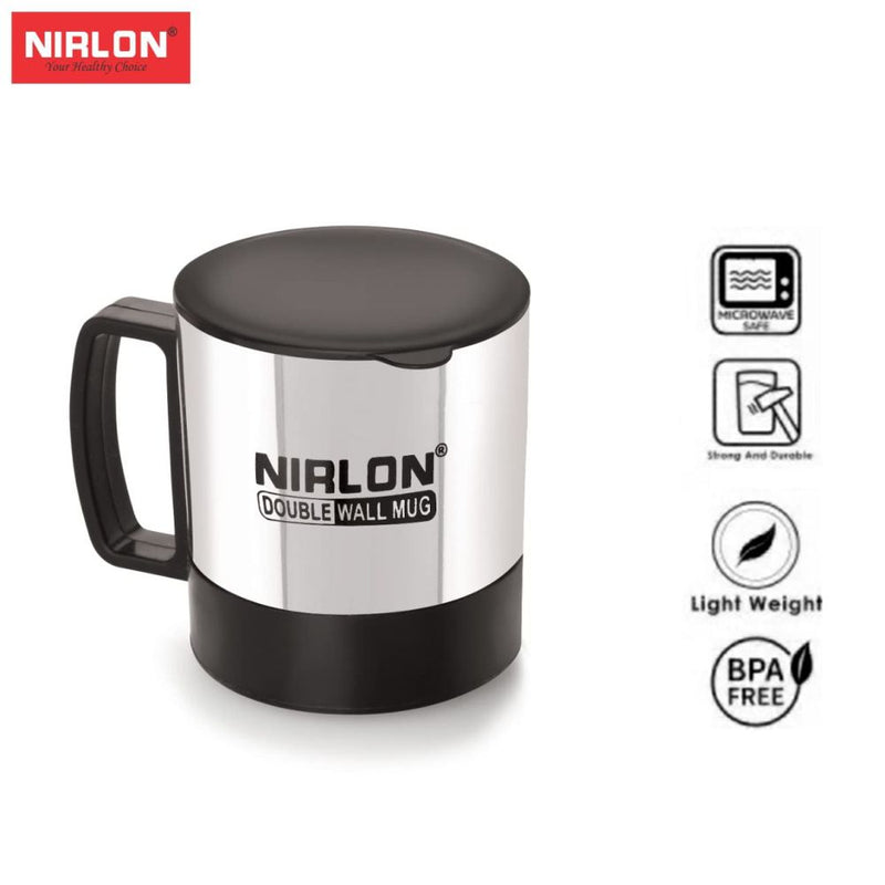 Nirlon OXY 170 ML Double Wall Plastic Stainless Steel Tea Coffee Mug with Lid - 5