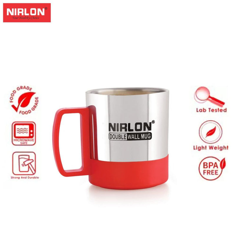 Nirlon OXY 170 ML Double Wall Plastic Stainless Steel Tea Coffee Mug with Lid - 11